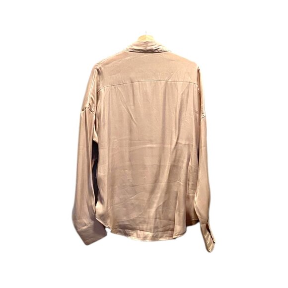 Nasty Gal Shiny Lame Ling Sleeve Button Down Blouse Gold Size 10 Holiday Party - Picture 12 of 15